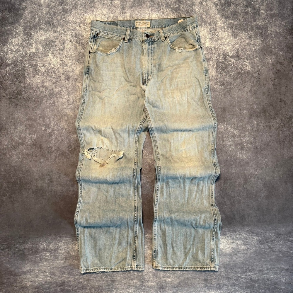 Vintage American Eagle Mens Bootcut Jeans Light Wash Distressed Blue 32x32 90s